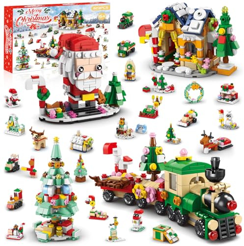 Ulikey Set de Construcción Navidad, Bloques de Construcción Incluidos Santa Claus Navidad Árbol Tren Casa Bloques, Navidad Juguetes Regalos para Niños y Niñas Mayores de 6 Años