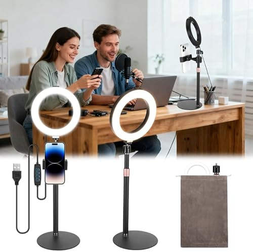Luce Ad Anello Con Treppiede, 6.3 Ring Light, Luce per Selfie, 24 Staffa Triangolare, Luce ad Anello LED da 3 modalità di Illuminazione con 10 luminosità, Youtube e Video Selfie
