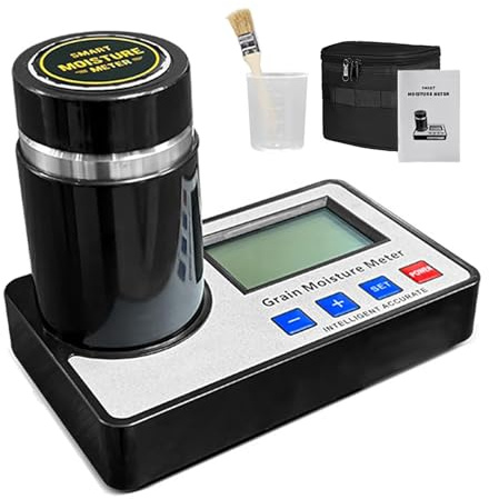Misuratore di umidità per 19 cereali, misuratore di umidità per cereali ad alta precisione con display LCD, compensazione della temperatura, rilevatore di umidità per 19 cereali