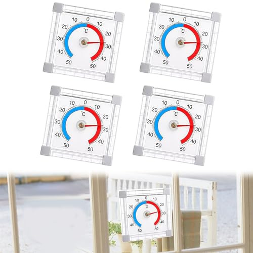 POPAPIE 4 unidades Termómetro Analógico para Invernadero,Temperatura del Termómetro de Ventana,Termometro Adhesivo Rango de Lectura: Entre -50°C y +50°C,para Exteriores Ventana Y Puerta