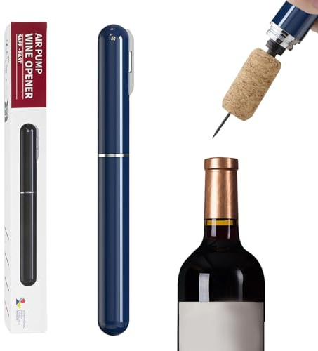 Abrelatas de vino de presión de aire 2 en 1, con Corta Cápsulas, Sacacorchos Manual Portátil, Abrebotellas de Vino, Abrebotellas de Vino, Apertura Rápida, para Viajes y Regalo para Amantes (Azul)