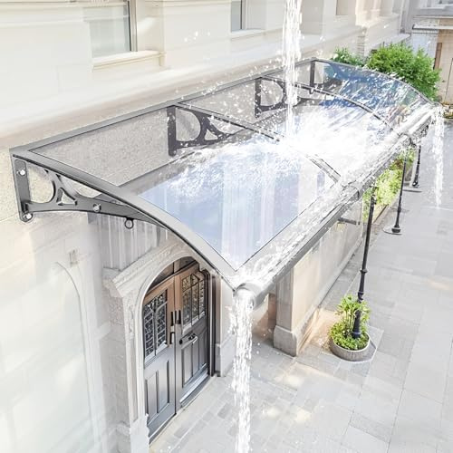 Ddasam Pensilina per Porta con Sistema di Drenaggio, Tettoia in Policarbonato per Veranda, Patio, Terrazza, Protezione UV, Pioggia e Neve80x140cm