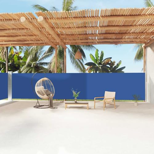 Store latéral extensible double face bleu, 160 x 1200 cm, brise-vue résistant aux UV pour jardin, balcon, terrasse, idéal contre le vent et le soleil en extérieur