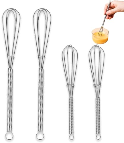 XIYING 4 Pcs Hand Whisk, Mini Balloon Whisk Stainless Steel, 5 7 Small Whisks for Drinks, Cooking, Egg, Sauces, Gravies, Drinks, Shakes & Toppings