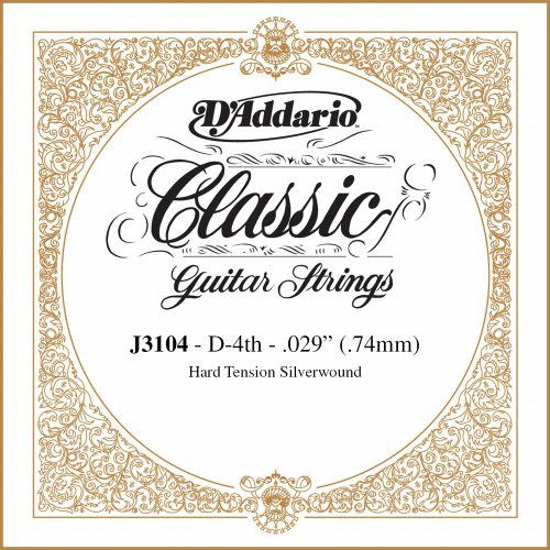 D'Addario J3104 Einzelsaite D Konzertgitarre Wound 030/J31 Hard Tension silber