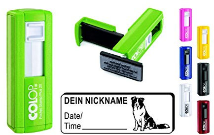 Geocachingstempel BORDER COLLIE - mit persönlichem Namen - ca. 37 x 14 mm