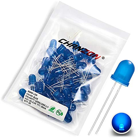 CHANZON 50 pezzi 8mm LED blu diffuso luci a diodi (lenti colorate smerigliate rotonde DC 3V 20mA) Lampadine di illuminazione Lampade Componenti elettronici Indicatore Diodi emettitori di luce