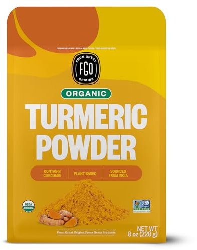 FGO Organic Turmeric Powder w/Curcumin, 8oz Resealable Pouch, USDA Organic and Non-GMO, Sourced from India, Packaging May Vary (Pack of 1)