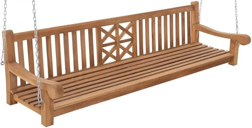 CLP Schaukelbank Farm I Gartenschaukel aus Teakholz I Holzschaukel wetterfest und massiv I mit Befestigungsmaterial, Farbe:Teak, Größe:240 cm