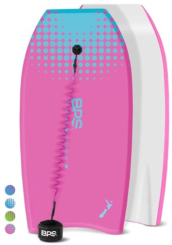 BPS 41 Adults Kids Body Board with Bicep Coiled Leash (Pink / Mint)