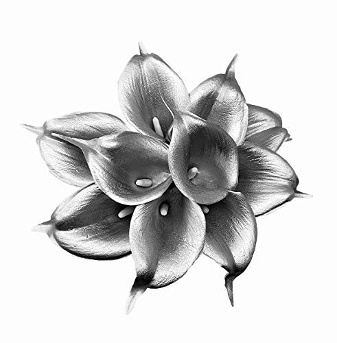 Floral Kingdom Künstliche Calla-Lilienstrauß aus Latex, 35,6 cm, fühlt sich echt an, für Heimdekoration, Hochzeitssträuße, Tafelaufsätze (10,925 Silber)