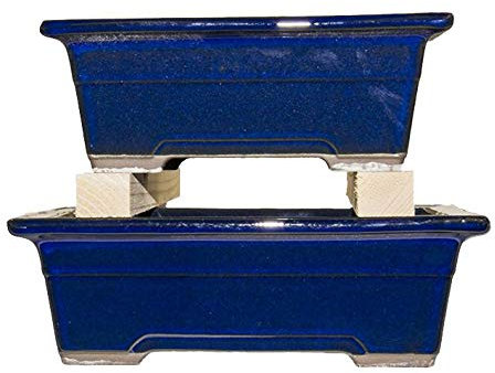 Geosism & Nature Vasi per bonsai Giapponesi Morrisan rettangolari in gres smaltato blu (Set da n.2 pezzi) - B05-18