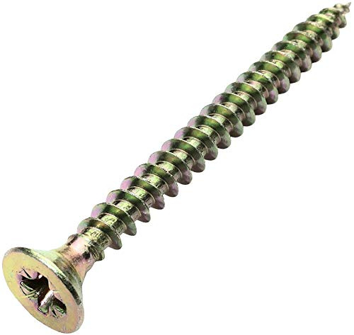 AERZETIX C45168 Vis à Bois Ø4.5x50mm Lot de 100 | Acier Laitonné Métal, Tête Fraisée, Empreinte Cruciforme Pozidriv, Couleur Laitonné