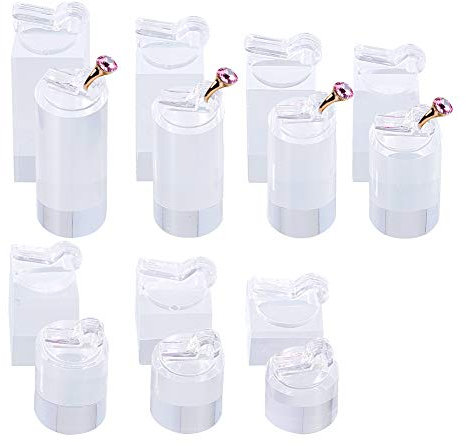 FINGERINSPIRE 14 Stück/Set Klarer Acrylschmuck-Ausstellungsstand für Ring, Acryl-Ringhalter Schmuck-Organizer-Ausstellungsstand für Messen und Vitrinen, quadratische/Rund Basis