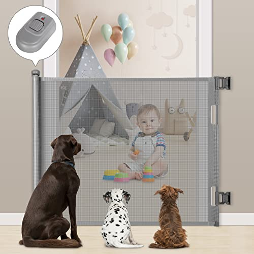 MYPIN Sicherheitsgitter für Treppen, einziehbar, für Babys und Hunde (0 bis 140 cm), Sicherheitsgitter für Treppen Kinder oder Haustiere, für Treppen/Türen/Flure, Grau