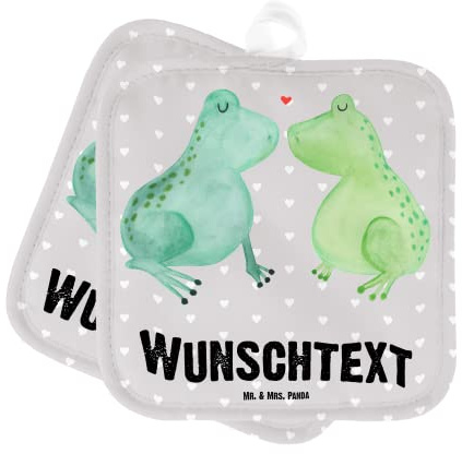 Mr. & Mrs. Panda Personalisierte Topflappen Frosch Liebe - Geschenke, Bedrucken, Topfhandschuhe, Hocheitstag, Personalisiert, Geschenk Freundin, Hochzeitstag, selbst gestalten