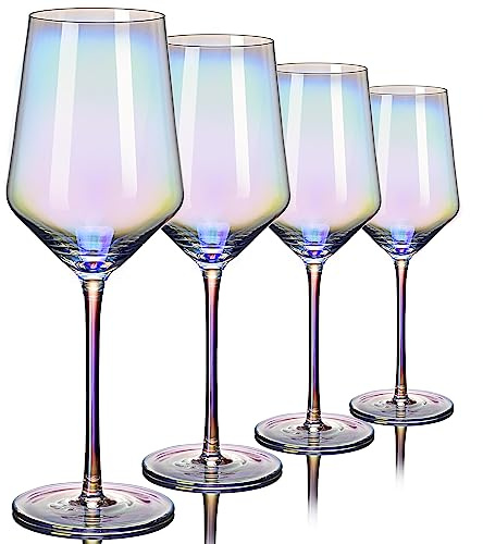 CUKBLESS Red Wine Glasses Set of 4, 20 oz Iridescent Hand Blown Wine Glasses, Long Stem Glasses for Red or White Wine, for Birthday, Wedding
