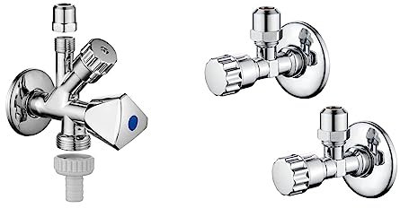 Ibergrif Kombi Eckventil 1/2 zoll Wandanschluss, 3/8 zoll Schlauchanschluss & Eckventil 1/2 zoll Wandanschluss, 3/8 zoll Schlauchanschluss, Selbstdichtend, Chrom, 2-teilig/Box
