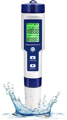 PACUM Testeur de PH de Piscine d'eau salée 5 en 1, testeur de qualité de l'eau, pour piscines, Bains à remous, spas de nage, Spa, Test d'étang