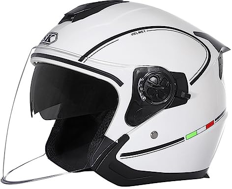 BGGNG Vintage Casque Moto Casque Jet,ECE Homologué Casques Moto Bols Demi-Casque Ouvert Moto Adulte Casque Open Face Moto Double Visière pour Hommes Femmes E,54-59CM