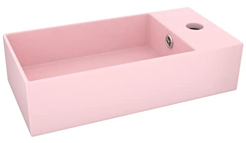 vidaXL Badezimmer Waschbecken mit Überlauf Aufsatzwaschbecken Waschtisch Badbecken Waschplatz Keramikbecken Handwaschbecken Keramik Matt Rosa