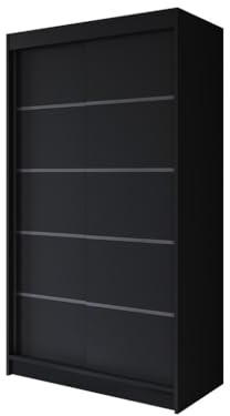 Easy4You P4 120 cm Schwarz Schiebetüren Kleiderschrank 120x200x58 cm Schlafzimmermöbel, Aufbewahrung - Mehrzweckschrank - Farbe: Schwarz