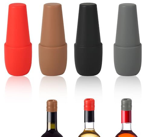 4st Weinflaschenverschlüsse, Weinverschluss Silikon Weinverschlüsse Weindeckel Doppeldichtung Weindeckel um Wein Frisch zu Halten für Bier Wein Champagner Heimgebrauch