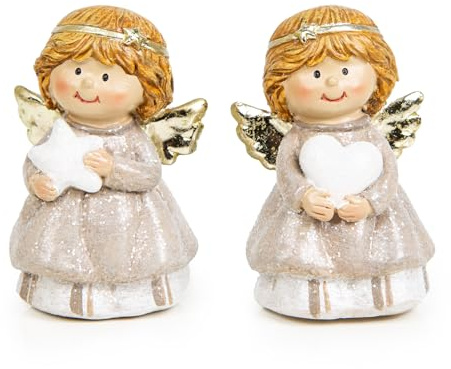 Logbuch-Verlag 2 kleine Engel Schutzengel Weihnachtsengel mit Herz & Stern Geschenk Kinder Freunde Kollegen Weihnachten 7,5 cm