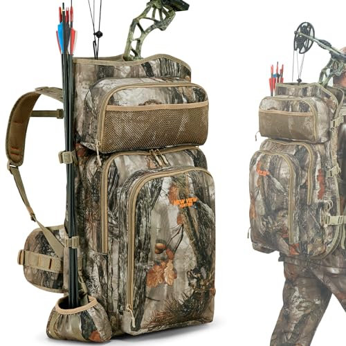 NewView Camo Bogenjagd Rucksack für Männer und Frauen, Sattel Jagd Rucksack mit Bogenhalter, Elch und Hirsch Jagdtasche