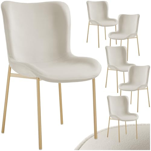 tectake® 6er Set Stuhl, Samtstoff Esszimmerstühle, Polsterstuhl Sessel für Küche, Wohnzimmer, Esstisch, Schminktisch, als Cocktailsessel, Dining Chair, Möbel für Esszimmer - Samt beige/Gold