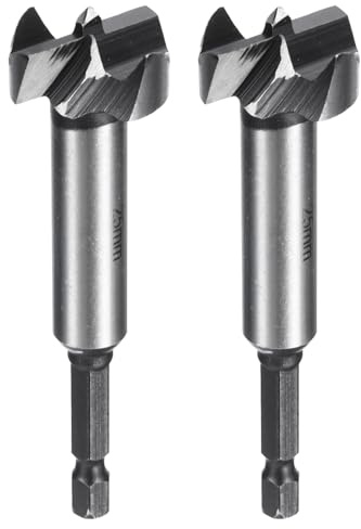 sourcing map 2pcs Forstner Drill Bit 1(25mm) Carbon Steel Single Tooth Flat Wing Wood Drilling Forstner Bit Hinge Cutter with 1/4 Hex Shank for Hardwood Softwood Plywood Woodworking