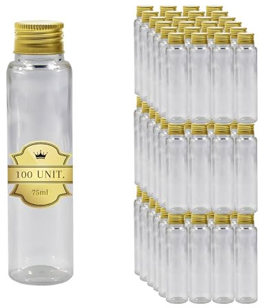 Tampa Dourada 100 Stück Plastikflaschen 75 ml – sensorische Flaschen, leer, Reagenzglas, Mini-Glasfläschchen – Süßigkeiten, Party, Gewürze, Hochzeit