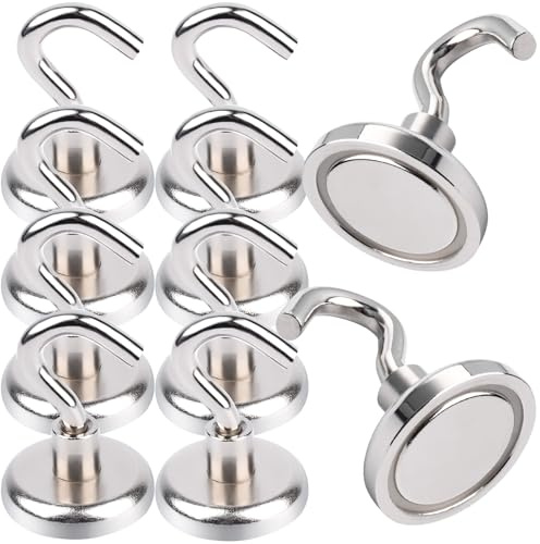 Aenienoe Magnethaken Extra Stark 32mm Magnet Haken Starke Magnete mit Haken Groß Magnetische Neodym Magnetic Hooks Hakenmagnete zum Aufhänger Küchen Camping Zubehör Magnethalter 10Stück