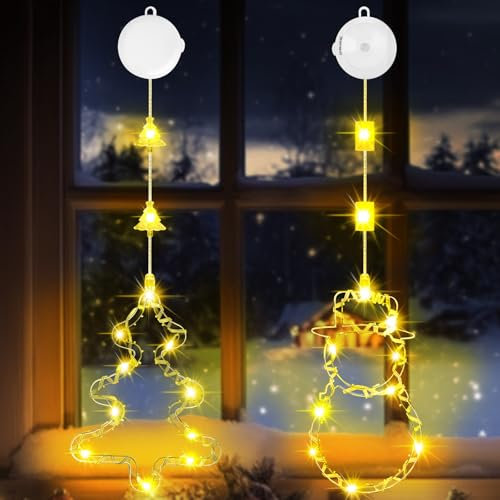 Decorazioni Natalizie,2 Pezzi Luci Natale Finestra,3 Modalità con Timer e Ventosa,Luci Natalizie,Luci di Natale da Interno ,Decorazioni per Finestre,Tende Natalizie per Finestre per Interno Esterni