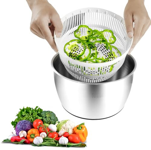 KTCINA Salatschleuder Edelstahl mit Deckel 5L Salatschüssel 20 * 25 * 15cm Salat Schleudern Edelstahl 304 Schnelle Dehydrierung in 5 Sekunden Salad Spinner zum Aufbewahren Abtropfen