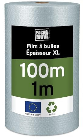 Pack And Move - Film à Bulle Recyclé - 1 X 100 M - Déménagement, Expédition Et Protection - Papier Bulle De Qualité