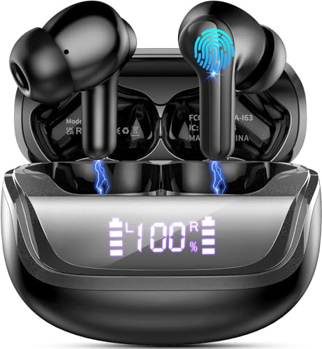 Donerton Cuffie Bluetooth, Auricolari Bluetooth 5.4 Stereo HiFi con HD Mic, Cuffie Wireless LED Display, in Ear Cuffiette con Cancellazione Rumore, Senza Fili IP7 Impermeabile