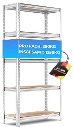 ALL Premium Schwerlastregal 150x75x30 cm Silber - 1250kg Traglast – Regal 30cm tief & schwerlastregal 30 cm tief, Regal 150cm hoch ideal für Keller & Garage