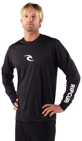 Camiseta de manga larga con protección solar UPF 50+ - Rip Curl, camisa de surf ajustada holgadamente, Negro, Medium