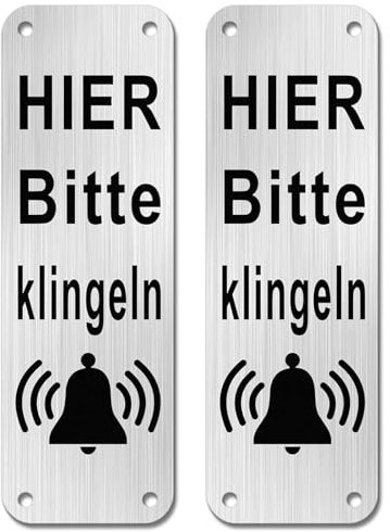 Yuiturt 2 targhette autoadesive per campanello da 15 x 5 cm, con incisione, per favore suonare e attendere con superficie in alluminio, anello per porta