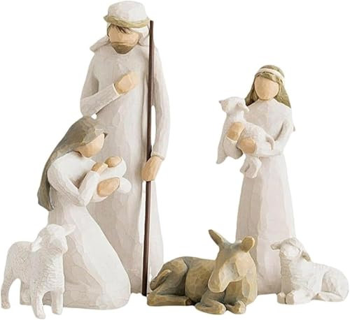 Krippenset Born Scene Willow-Tree Figur, Figurenweihnachtskrippe Harz, Heilige Familie, Dekoration (G-6 Stück)