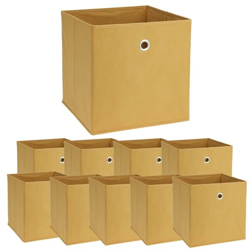 Murago - 10er Set Faltbox ca. 30x30x30 cm Gelb - Würfel Aufbewahrungsbox faltbar Aufbewahrungskörbe Einschub Korb Boxen Box Stoff Senfgelb für Deko Einrichtung Büro Wohnzimmer Regalkorb Klappbox