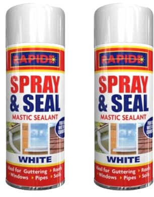 MIXEL Spray & Seal White Mastic Sealant, Flexible & Crack-Resistant, Quick Drying, Waterproof Formula, White Finish, Ideal for Guttering Roofs Window Pipes Soil, Spray & Seal Leak, (2PCS, 300ML)