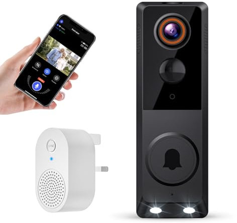 Blazique Smart Video Doorbell Camera, Wireless Indoor/Outdoor Surveillance Cam, AI Human Detection, Live View, Included Doorbell Receiver, 2-Way Audio, Night Vision, 2.4G WiFi, Cloud Storage