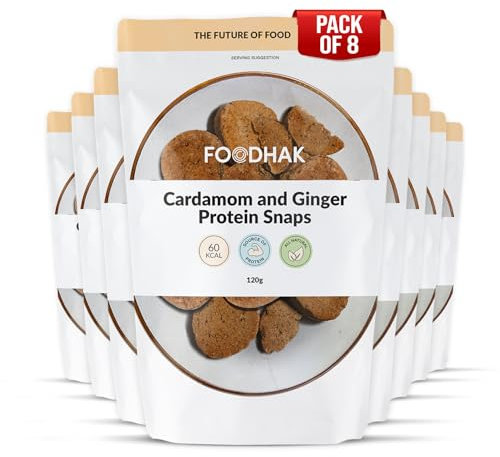 FOODHAK Ginger & Cardamom Cookies Pack of 8 (8 X 120g) - Vegan cookies with Millet Flour Coconut Oil & Chia Seeds-Oven Baked with Protein Source-Cardamom Cookies with Maple Syrup & Coconut Palm Sugar