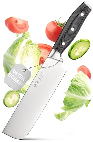 RÖSLE WOLFGREY Nakiri Messer 18 cm – Japanisches Kochmesser aus Spezialklingenstahl, Extra scharfes Küchenmesser mit gerader Klinge & Pakkawood-Griff, Profi Messer für Gemüse, Sushi & asiatische Küche