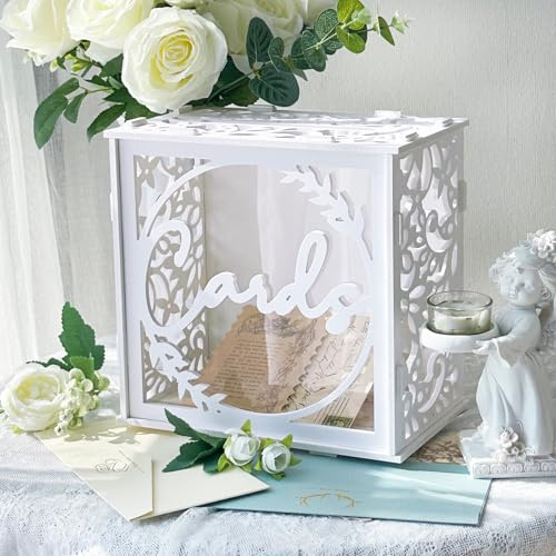 Fayavoo Wedding Card Box for Reception, PVC Gift Card Box Holder with Slot and Acrylic Window Birthday Graduation Party Decorations