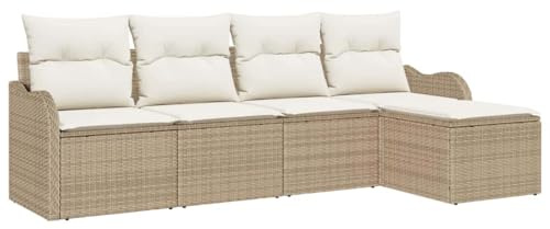 vidaXL Trädgårdsoffset med kudde med lagring 5 pcs Beige Poly rattan, Trädgård och Terrass, Modern Modulsats, Hållbar Poly Rattan-soffa, UV-beständig Utomhus Lounge, Flexibelt Utemöbel