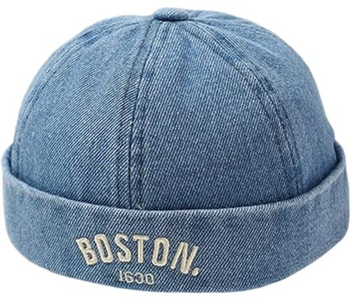 Ymxygz Dockerkeps för barn, vintage stil, för småbarn, med rullade manschetter, sin, sjömansstil, ullmössa, enkel broderi, sjömanstil, hiphop-stil.