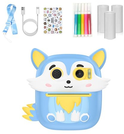 WATERBELINE Stampa istantanea della macchina fotografica per i bambini con 3Roll Photo Paper Silicone 1080P Video Doppia lente Viaggi amichevole 48